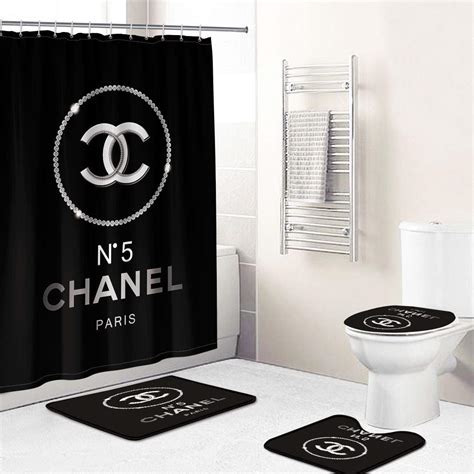 chanel shower curtain and rug set|coco chanel bathroom set.